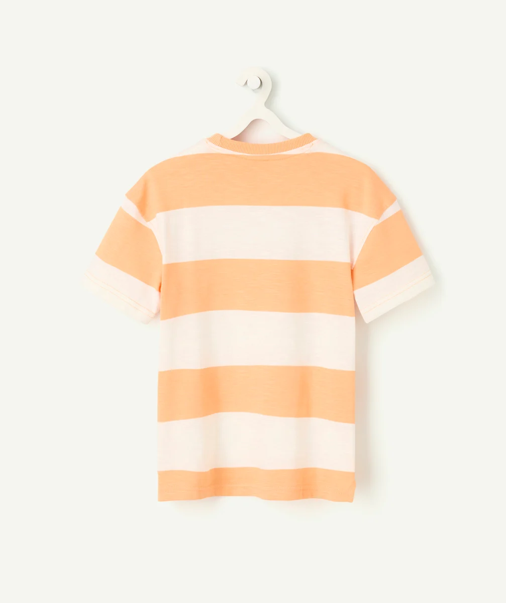 t-shirt manches courtes garçon en coton bio rayé orange et écru message summer