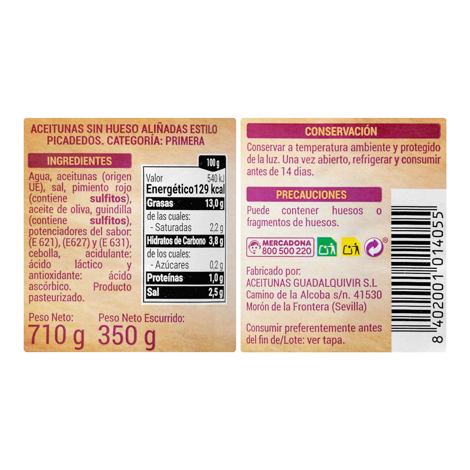 Olives vertes dénoyautées et habillées Hacendado