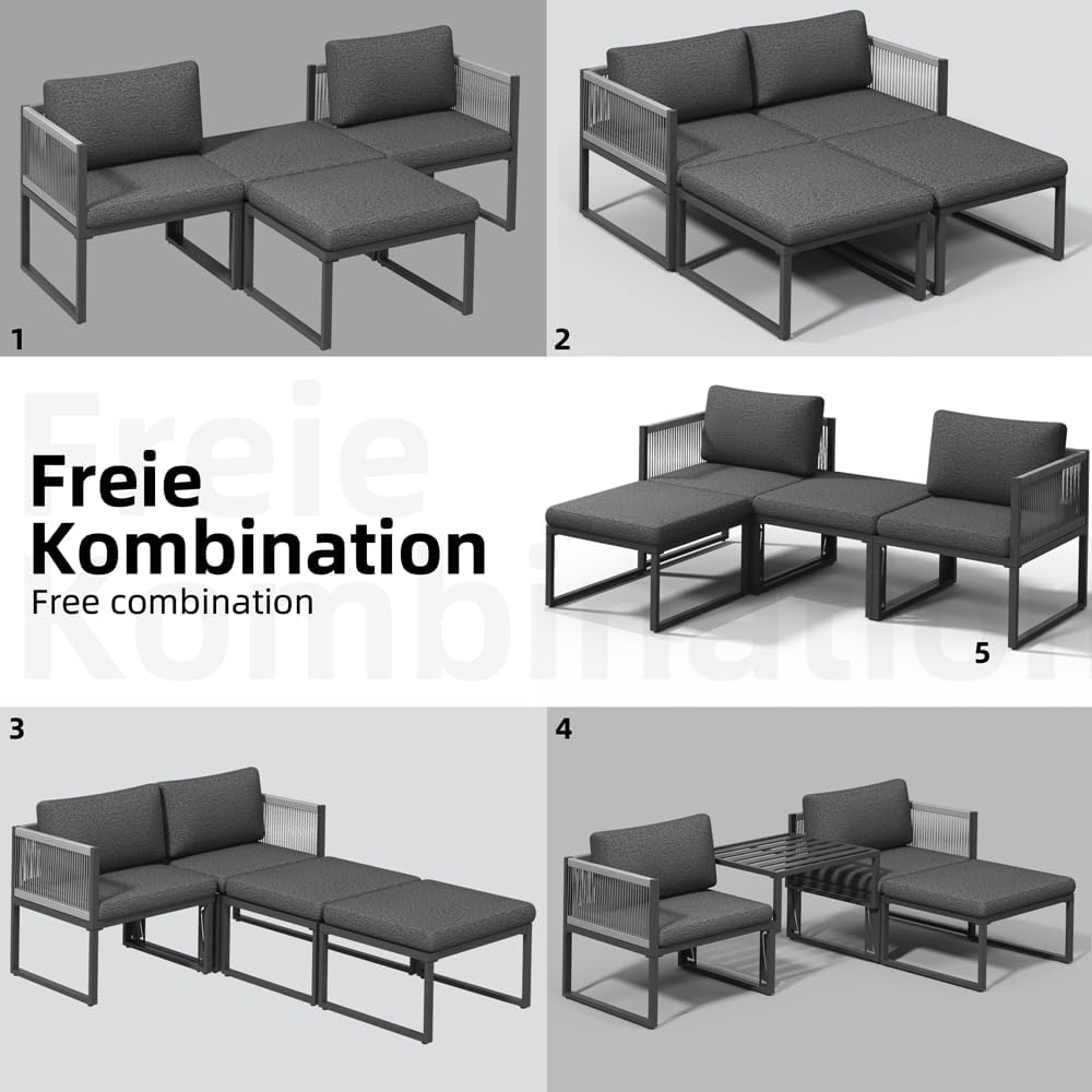 Melko Aluminium Lounge Sitzgarnitur Balkonset | wetterfest und rostfrei | Sitzgruppe variabel aufstellbare Elemente extra Dicke Wasserabweisende Kissen Essgruppe Sitzecke Outdoor
