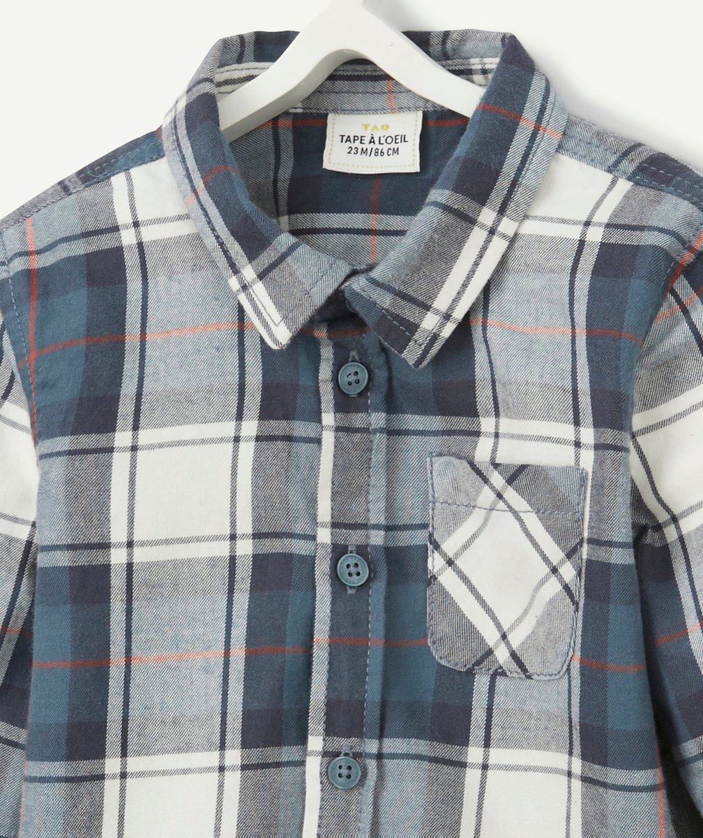CHEMISE EN COTON À CARREAU BLEU ET GRIS BÉBÉ GARÇON