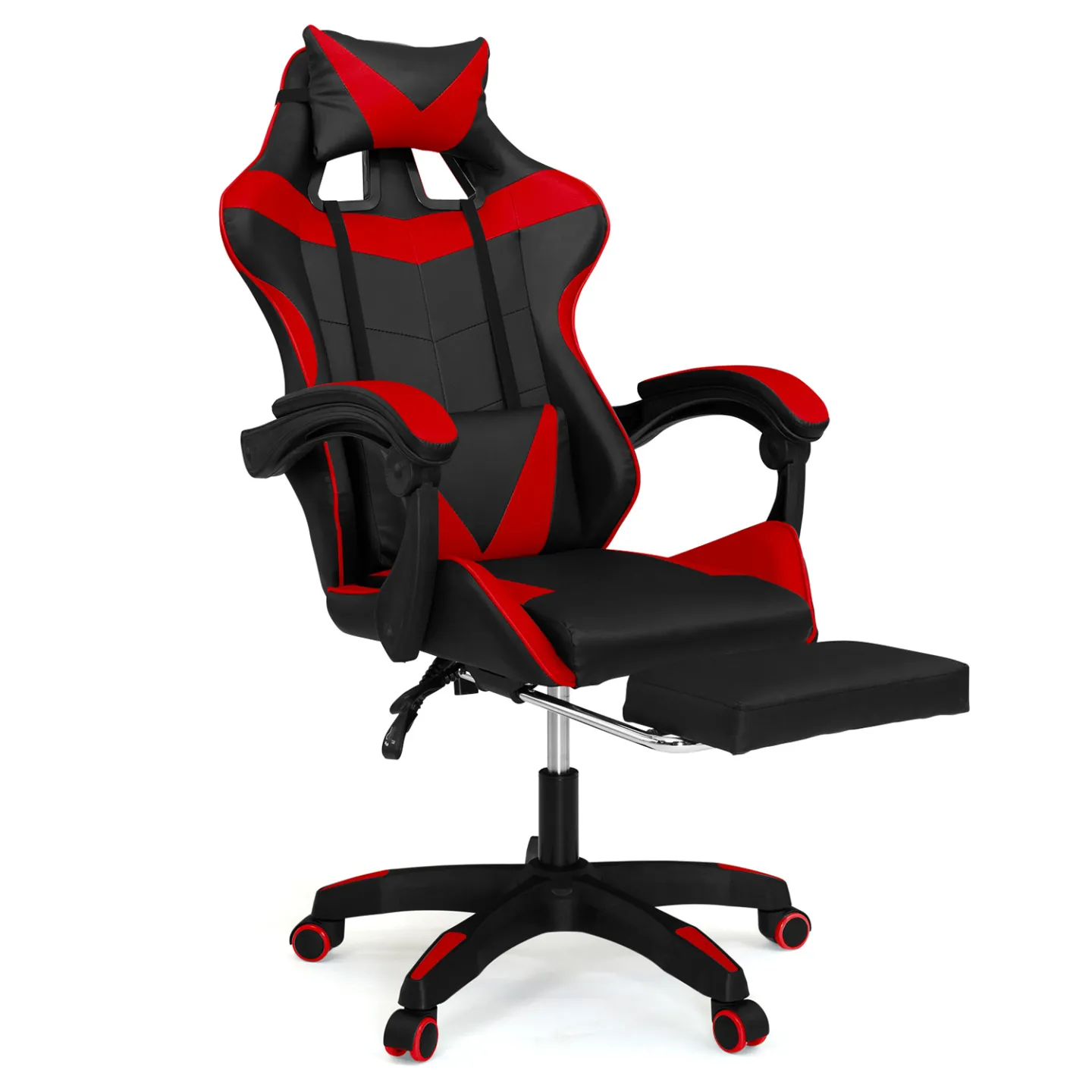 Fauteuil de gaming ALEX réglable avec repose-pied, coussin de tête et coussin lombaire noir et rouge