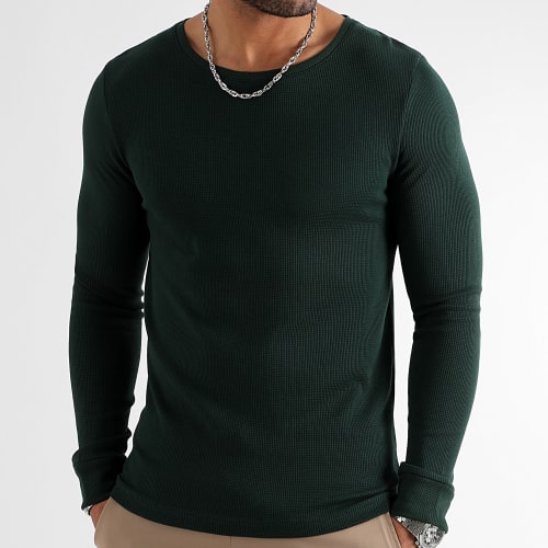 Tee Shirt Manches Longues Texturé Waffle 3067 Vert Bouteille