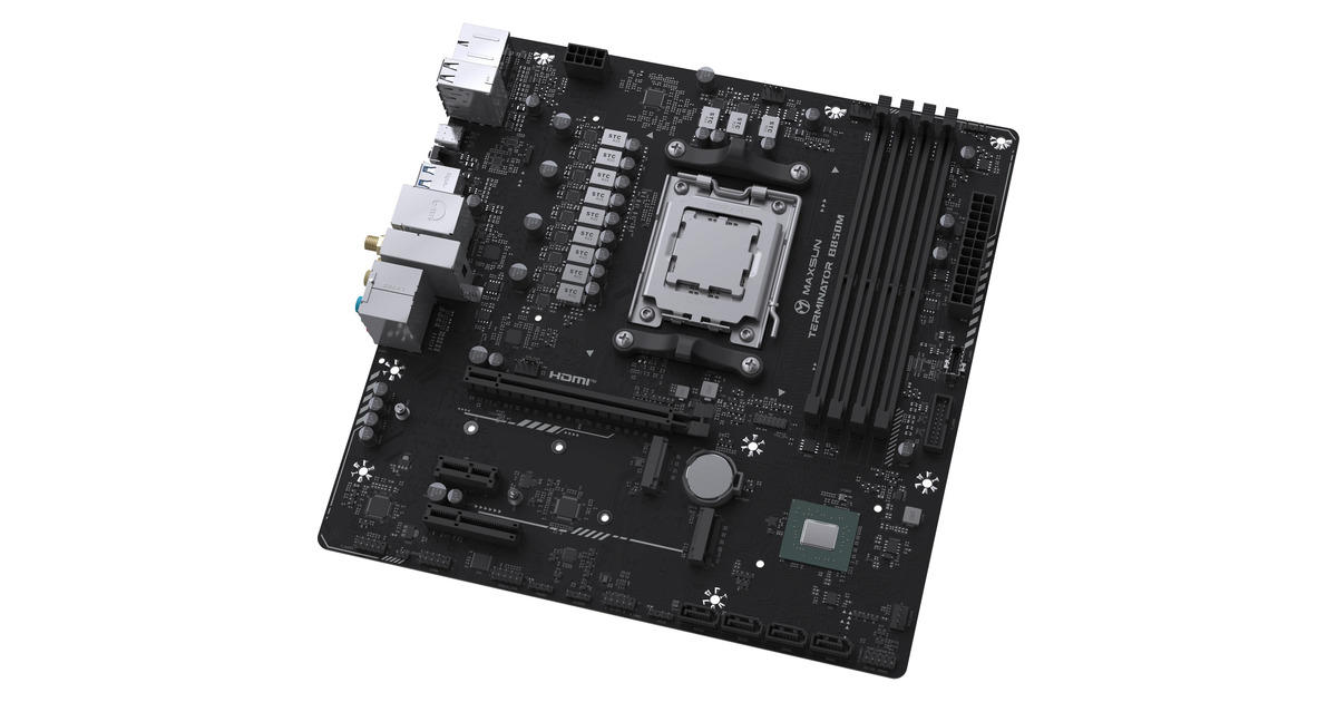 MAXSUNMS-Terminator B850M WIFI socket AM5 moederbord  (Zwart, RAID, 2.5 Gb-LAN, WLAN, BT, Sound, µATX)