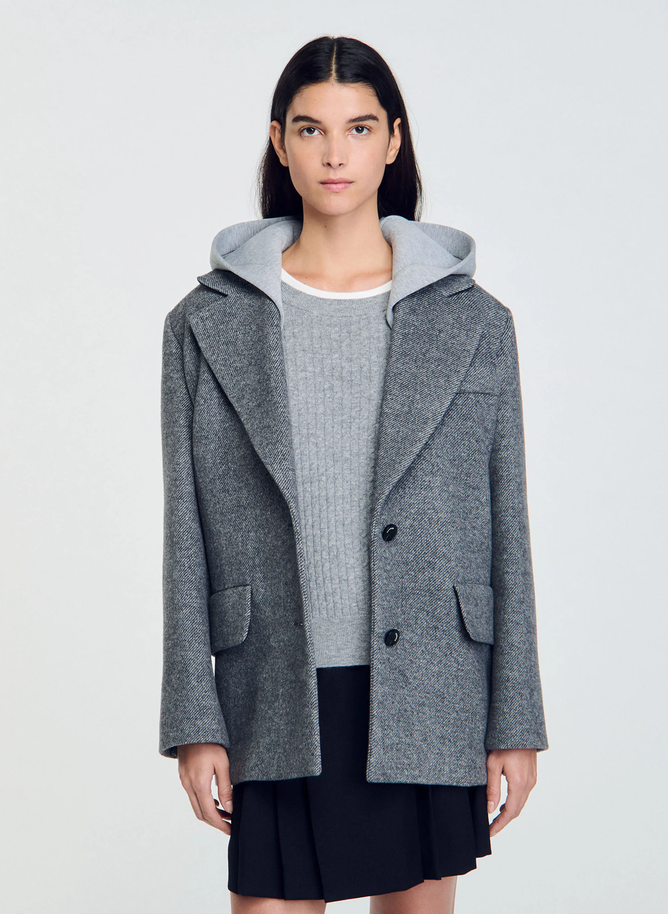 Manteau col tailleur en laine mélangée | Gris