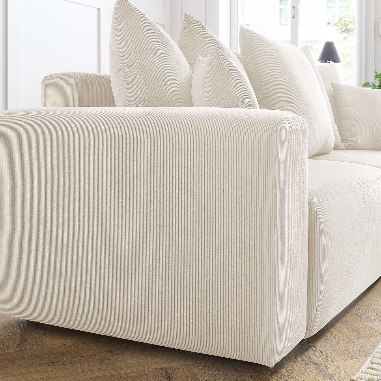 Bobochic Canapé droit fixe 3 places envy velours côtelé beige - 240x100x95 cm