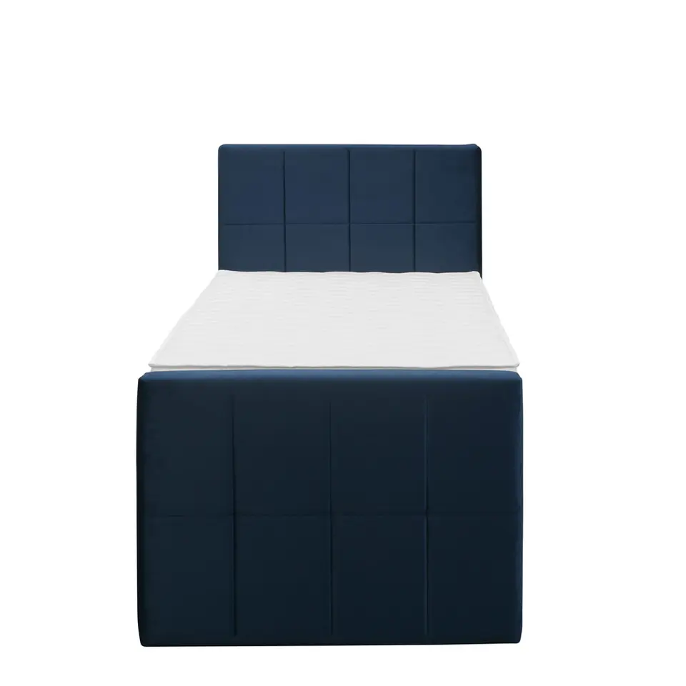 Boxspring met voetbord Liv geblokt - blauw - 90x200 cm - slanke poot