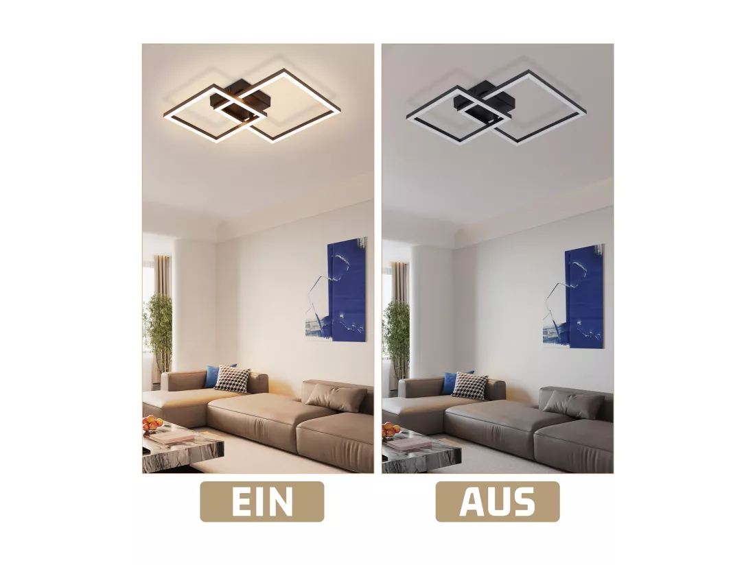 NETTLIFE Plafonnier LED plafonnier salon - 20W lampe de salon blanc chaud lampe de chambre design moderne noir