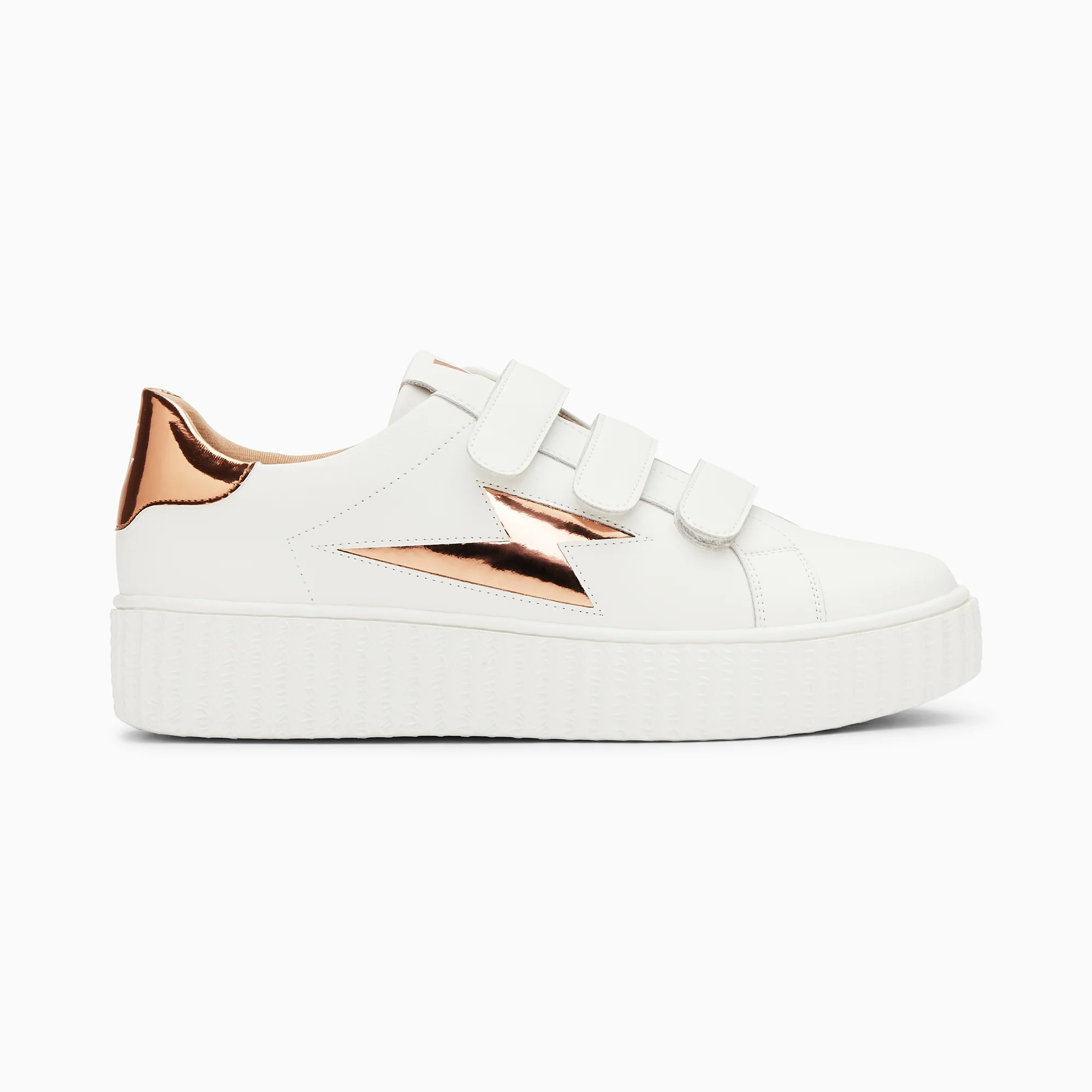Sneakers-Baskets éclair Willow blanc et bronze effet miroir à scratchs
