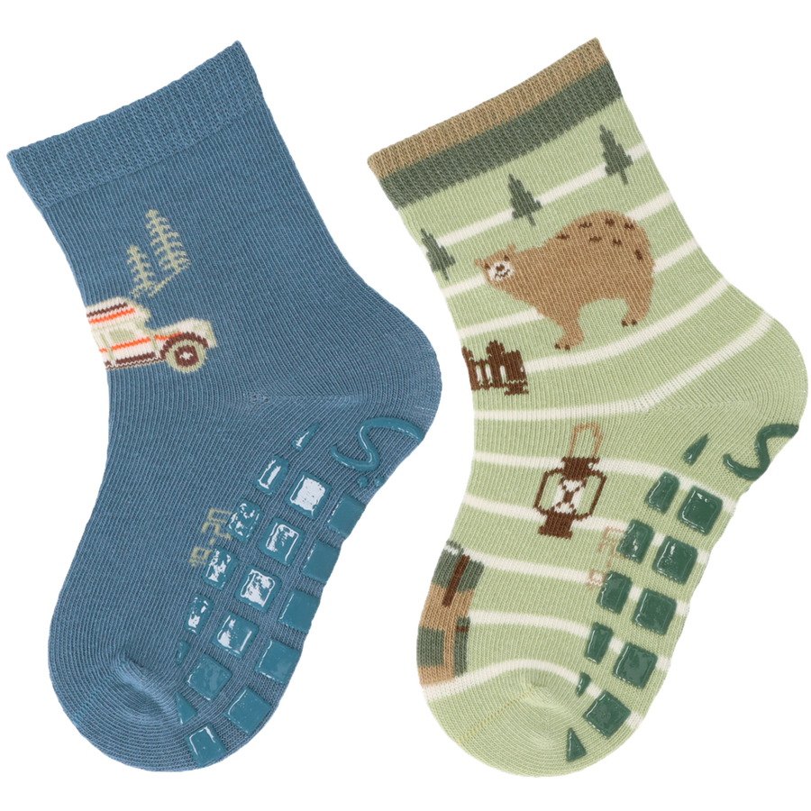 Sterntaler ABS-Söckchen Doppelpack CamperBär mittelblau