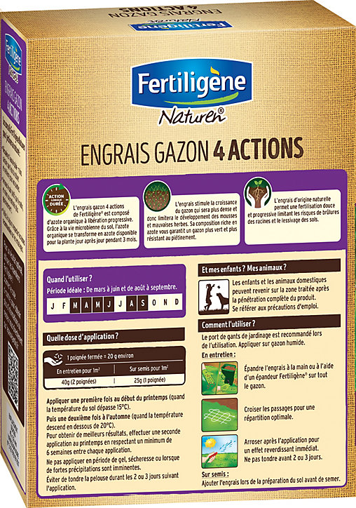 Engrais gazon 4 actions 98m² 2,45kg Fertiligène