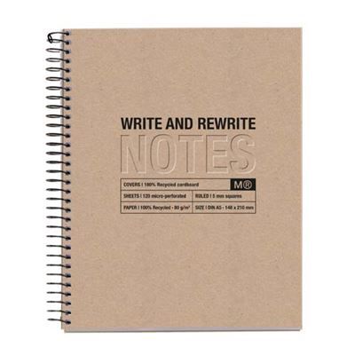Notebook Miquelrius ECO DESIGN KRAFT, carton recyclé, A5 quadrillage 5x5 mm, 120 feuilles de 4 couleurs.