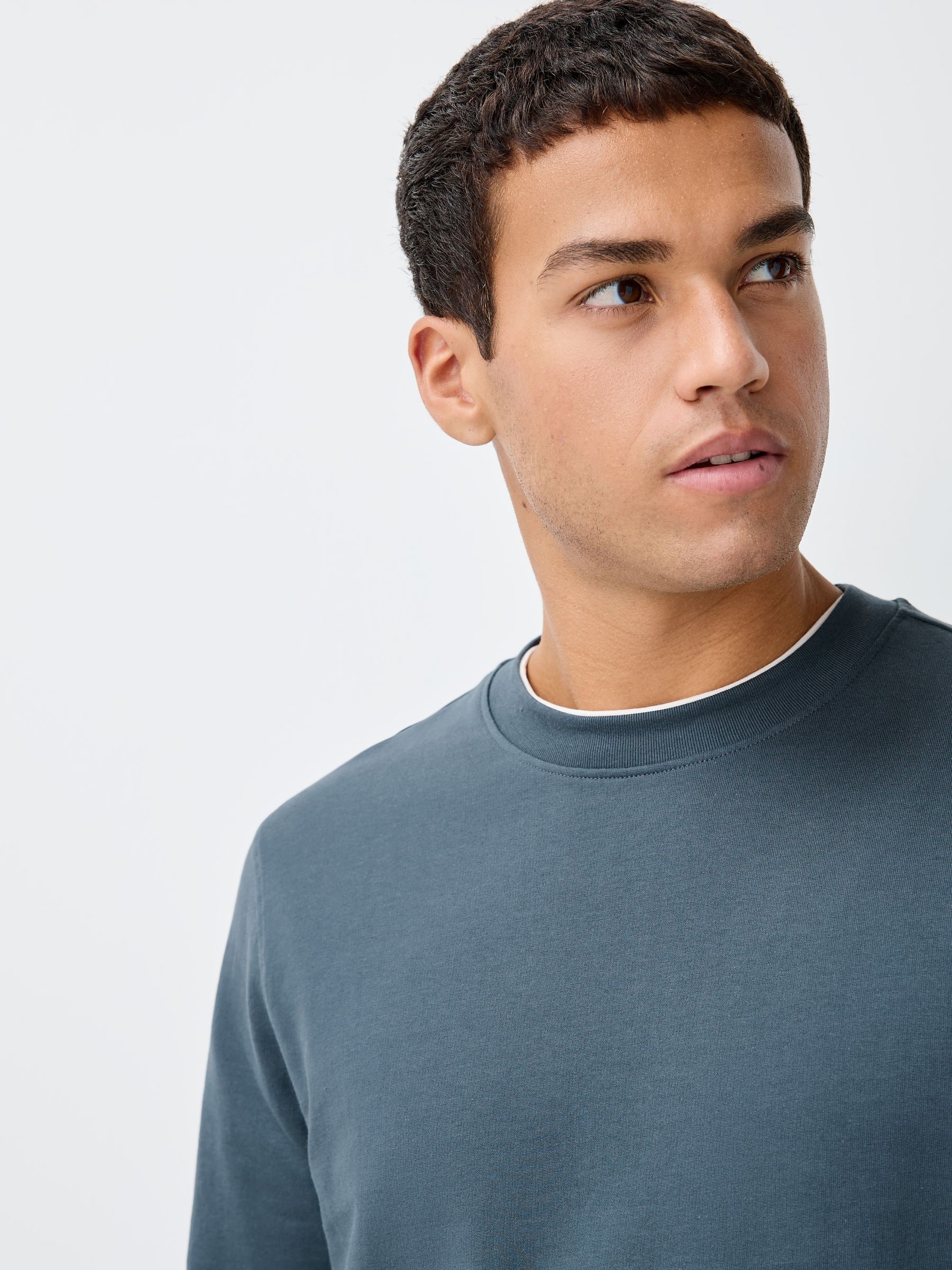 Petroliumblauw - Dun sweatshirt met ronde hals
