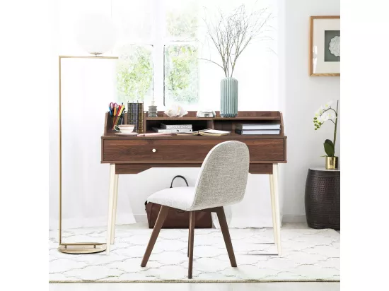 Bureau Moderne avec Tiroir et Étagère, 120 x 50 x 93 CM, Table d'Écriture avec Dispositif Anti-basculement, Café