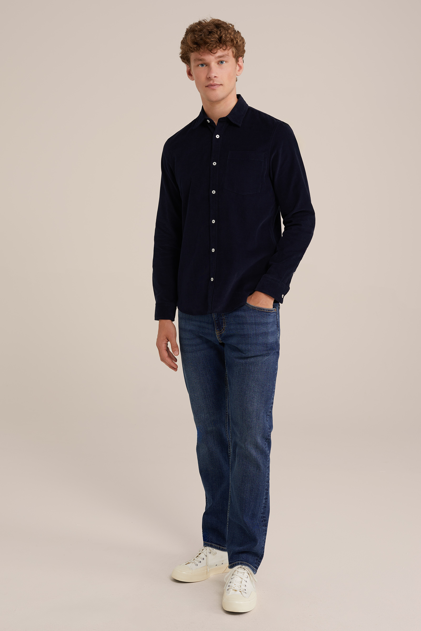 corduroy overhemd WE Fashion Donkerblauw