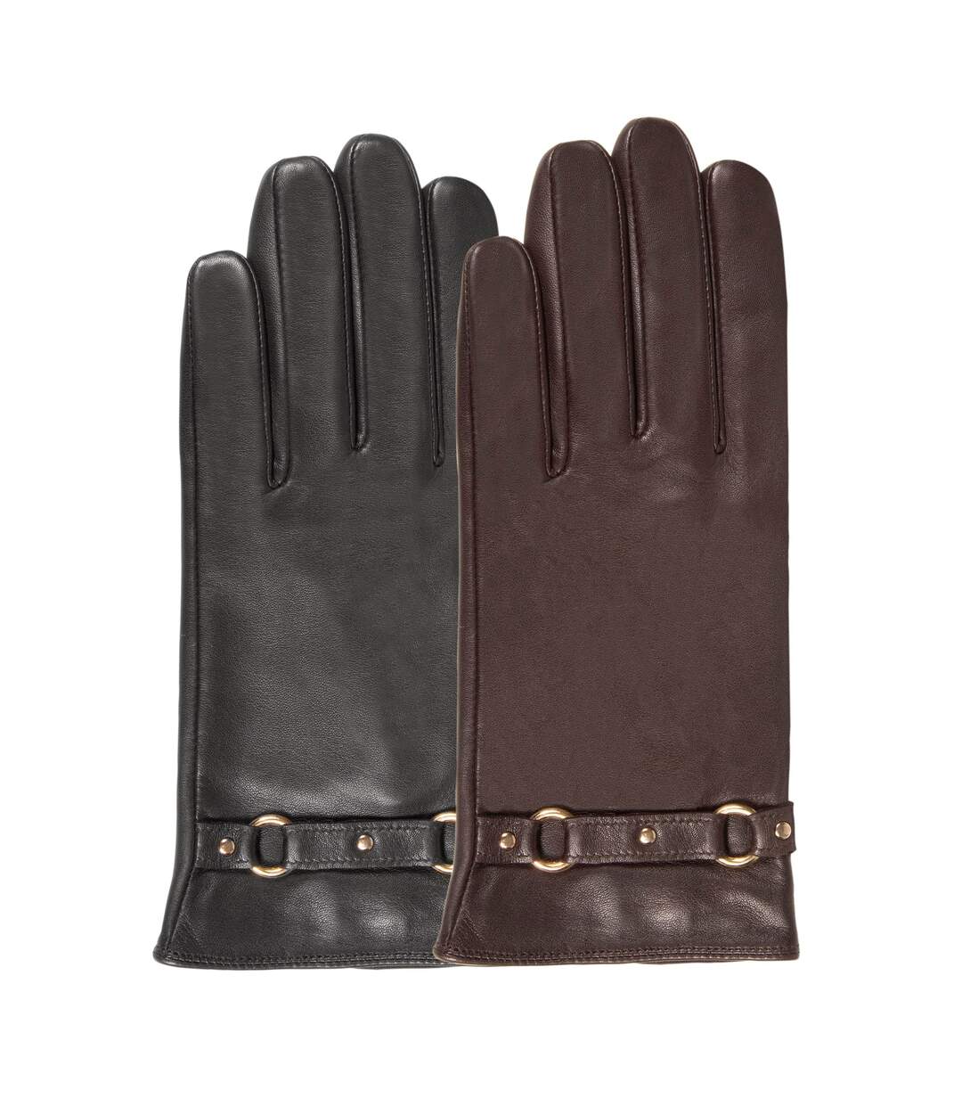 Isotoner Gants femme cuir d'agneau pleine fleur tactiles- doublés soie - anneaux