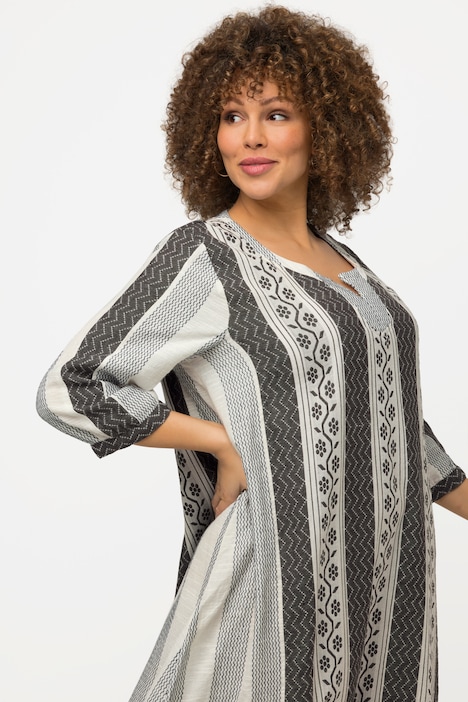 Kaftan, Ethnomuster, A-Linie, Tunika-Ausschnitt, 3/4-Arm