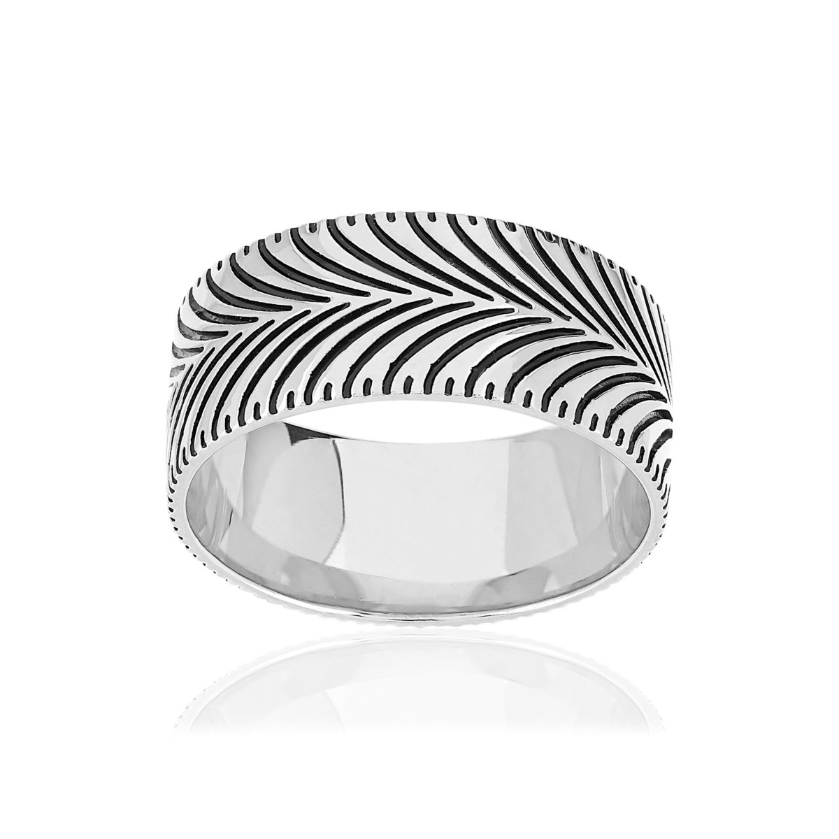 Bague argent 925 motifs noirs
