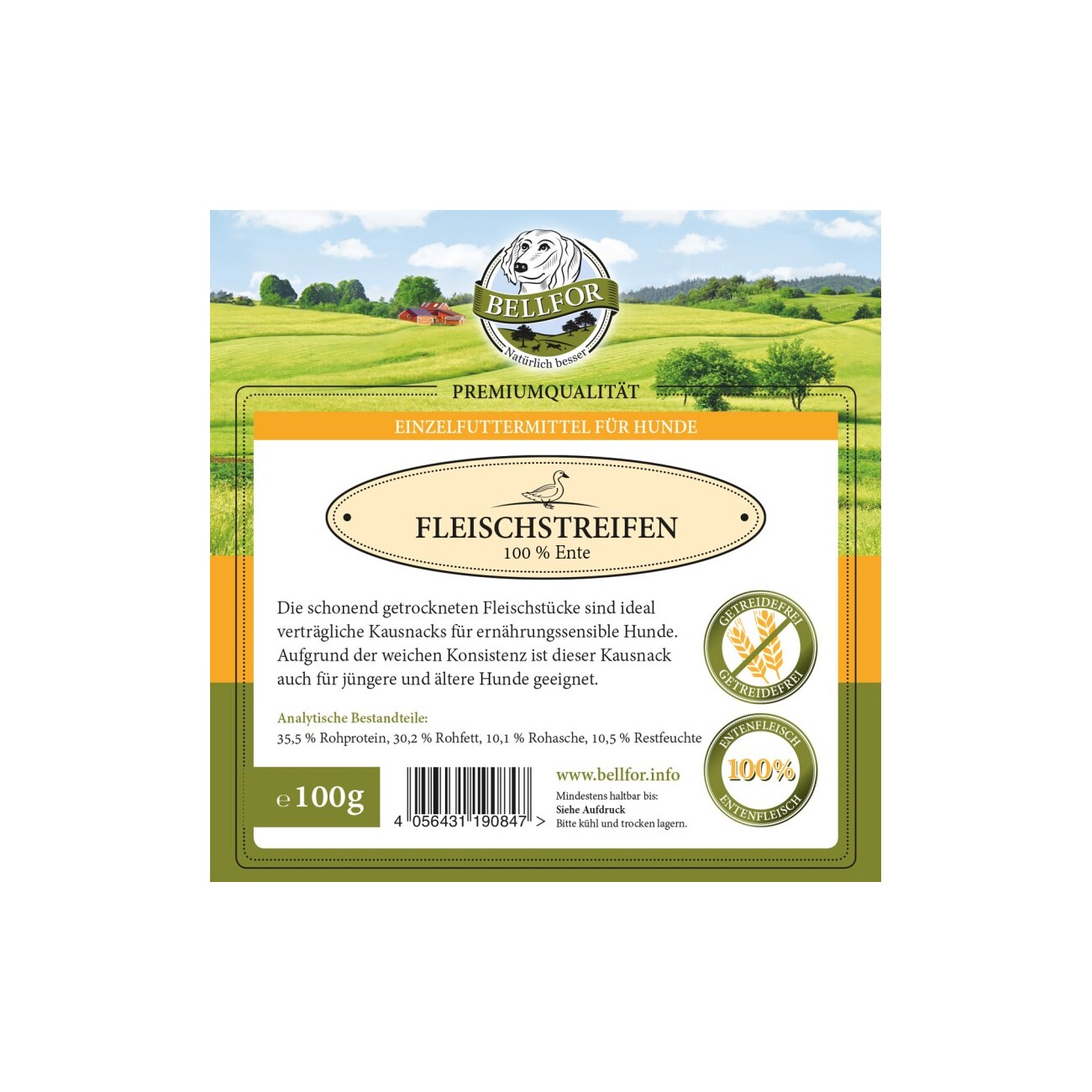 Bellfor Hundesnack - Enten Trockenfleisch - 100g