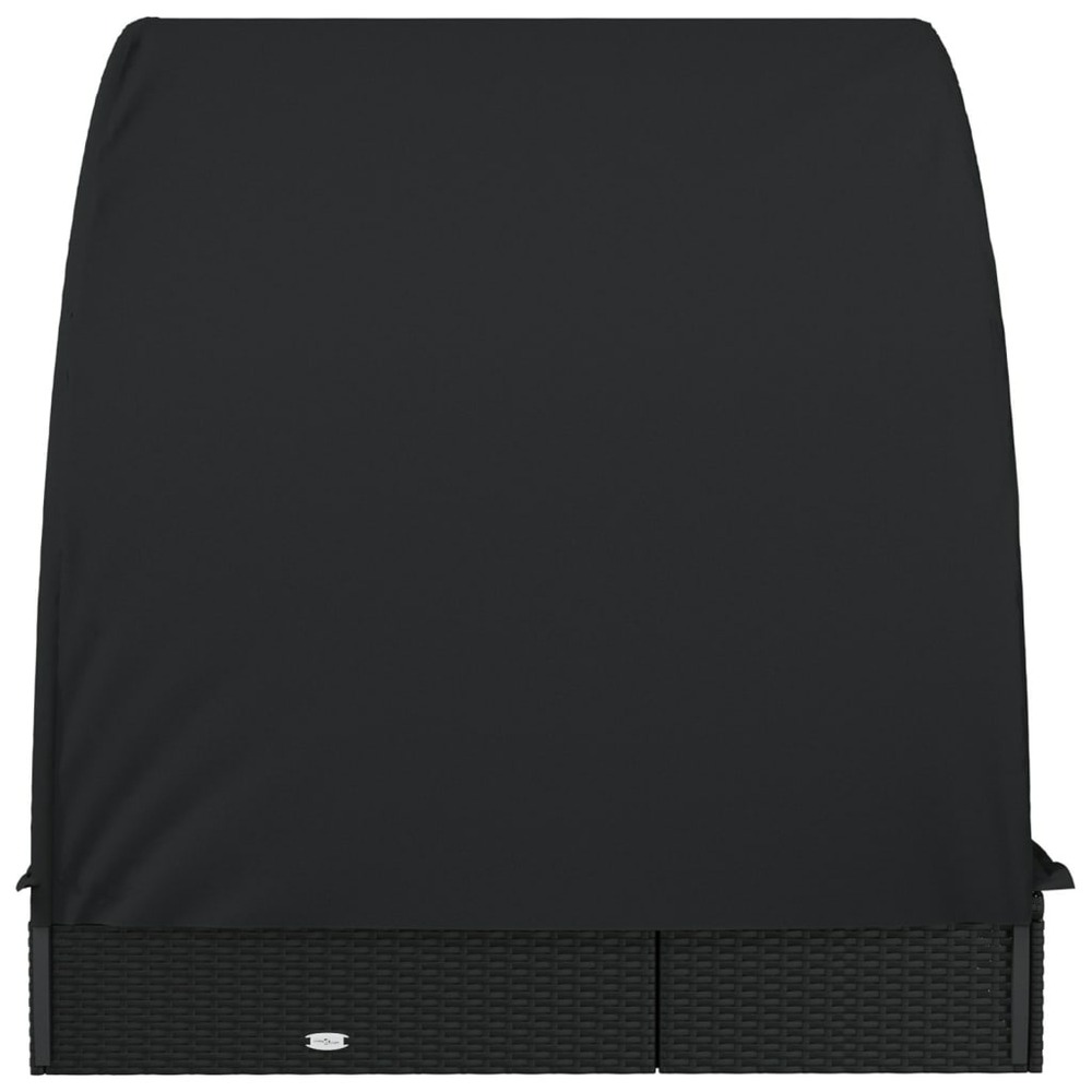 Transat chaise longue bain de soleil 2 places avec toit rond noir 211x112x140 cm