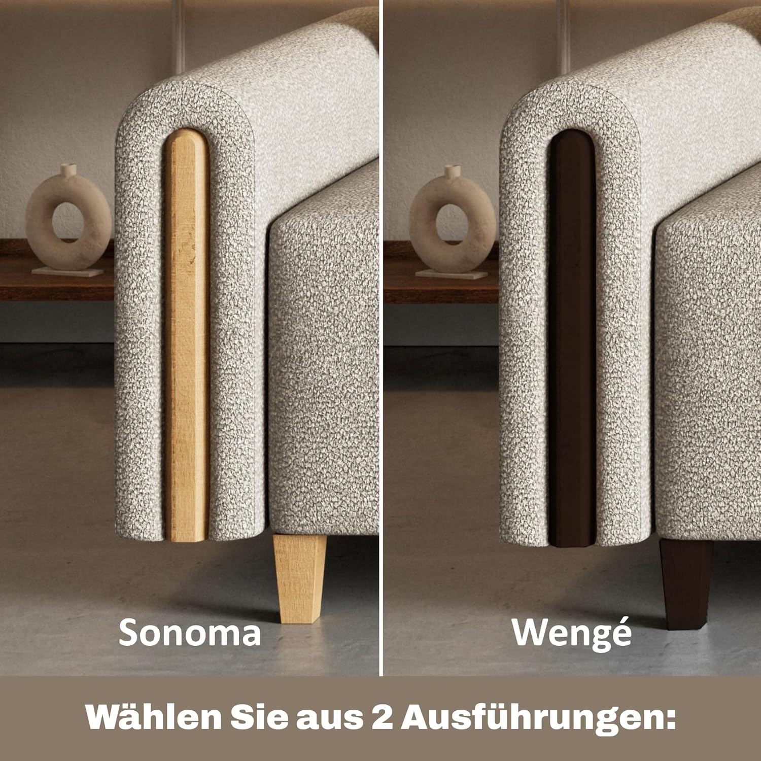 Notti 3 Sitzer Sofa mit Bettfunktion, Schlafsofa 235 cm Breit, Klappsofa mit Schlaffunktion, Schlafsofa mit Bettkasten, Bettsofa mit Schlaffunktion, Boucle Sofa Beige (Creme)