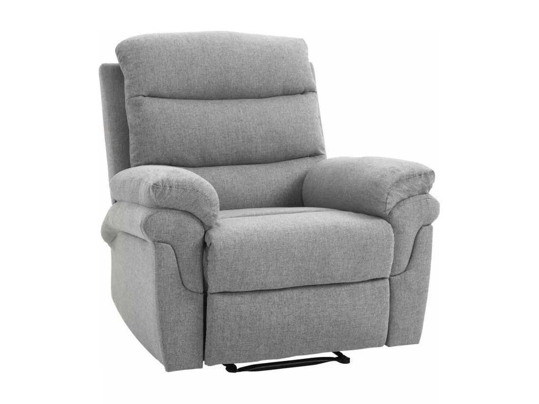Fauteuil de relaxation inclinable manuel avec repose-pied ajustable tissu polyester aspect lin gris clair chiné