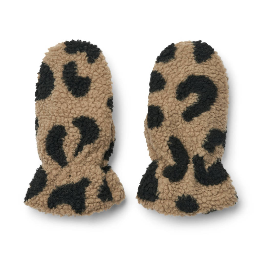 Liewood teddy wanten Grethe met panterprint lichtbruin/zwart