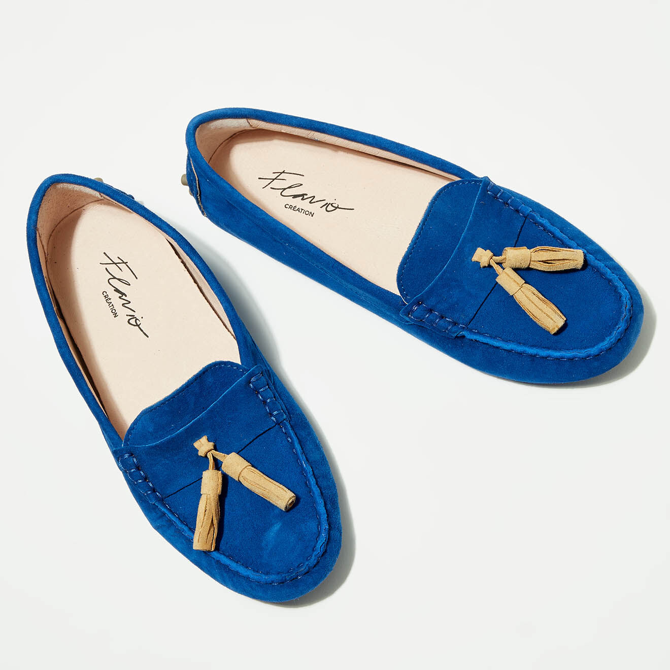 Flavio Création Mocassins en Velours de Cuir Malena bleu/beige