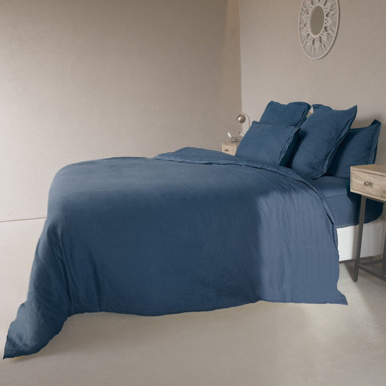 Febronie Drap plat en Lin Lavé Hortense bleu