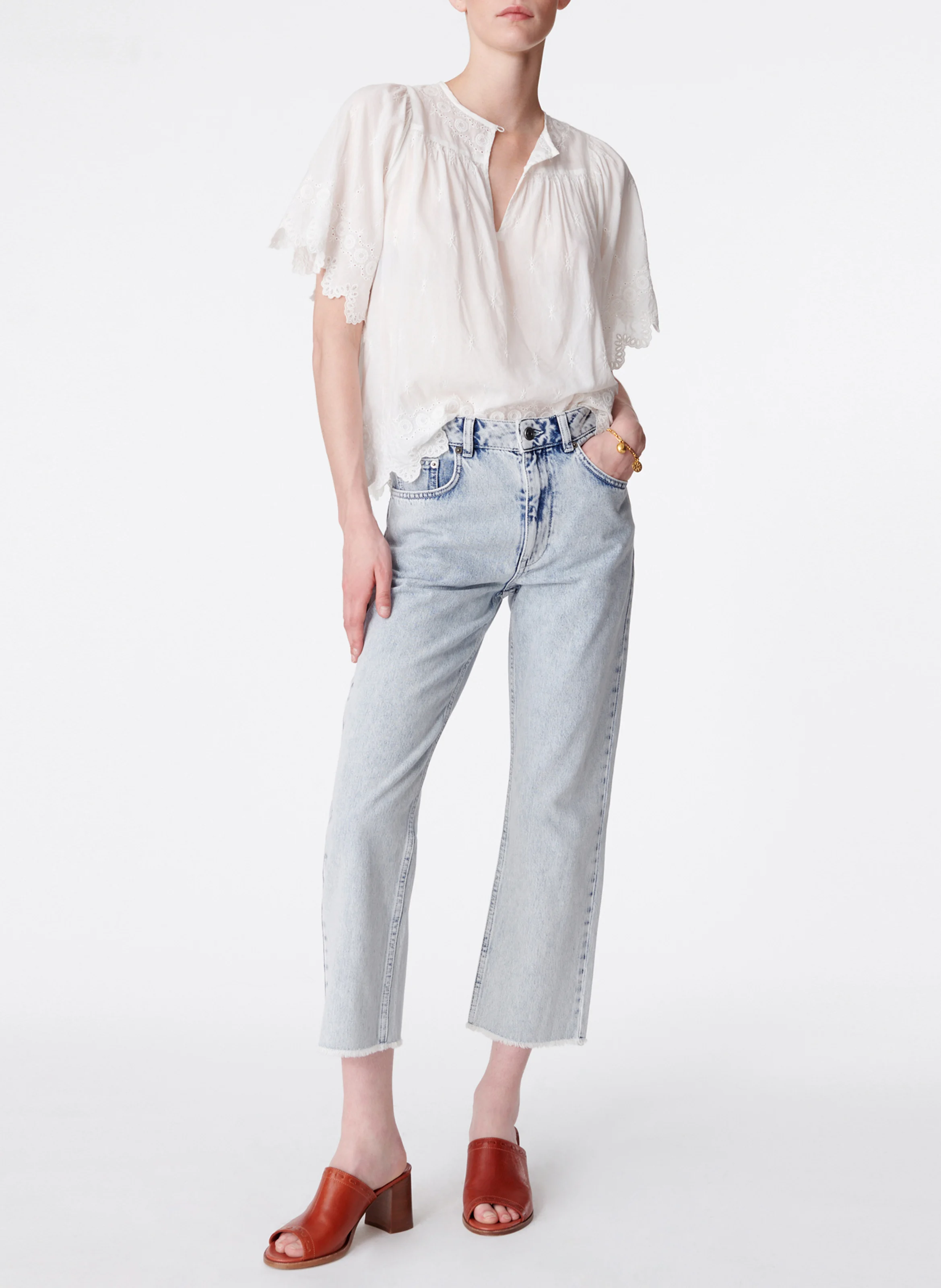 BIARRITZ - Jean droit cropped en coton| Bleu