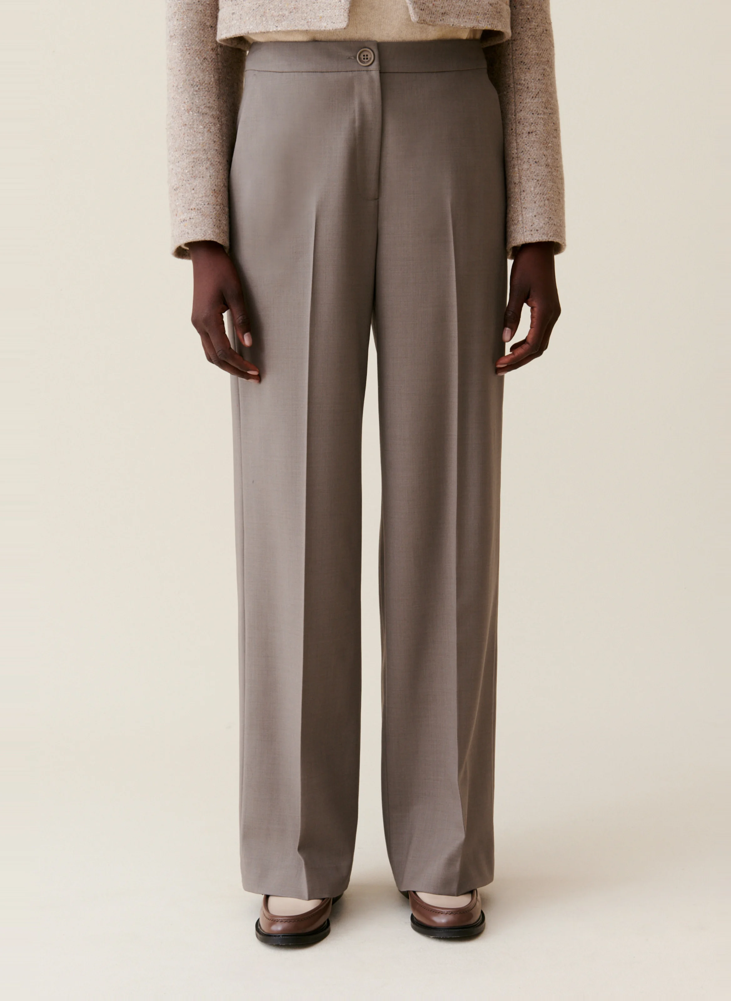Pantalon droit en lainemélangée | Marron