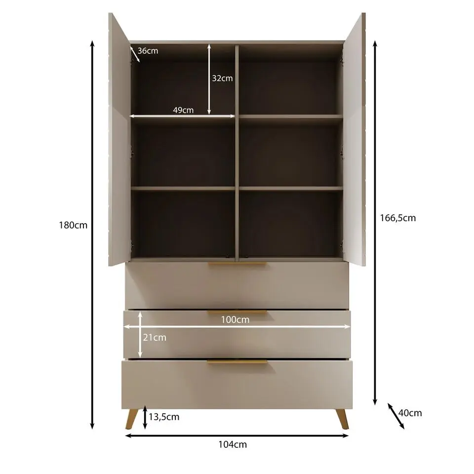 Meubella - Kledingkast Xiano - Beige - 103 cm