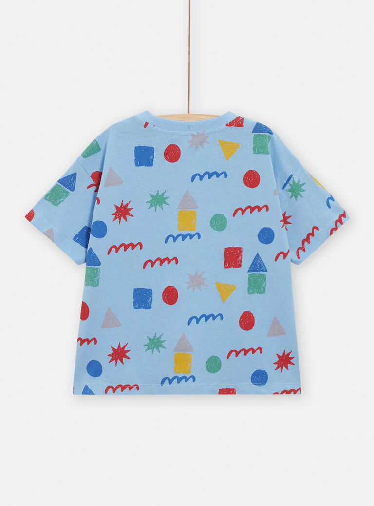 T-shirt bleu imprimé formes géométriques pour garçon