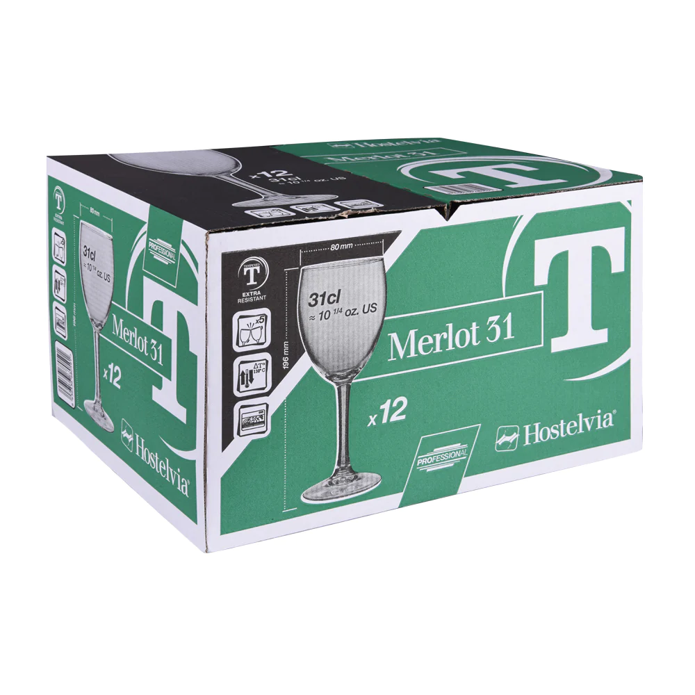 Boîte de 12 verres à pied trempés Merlot 31 cl Vicrila