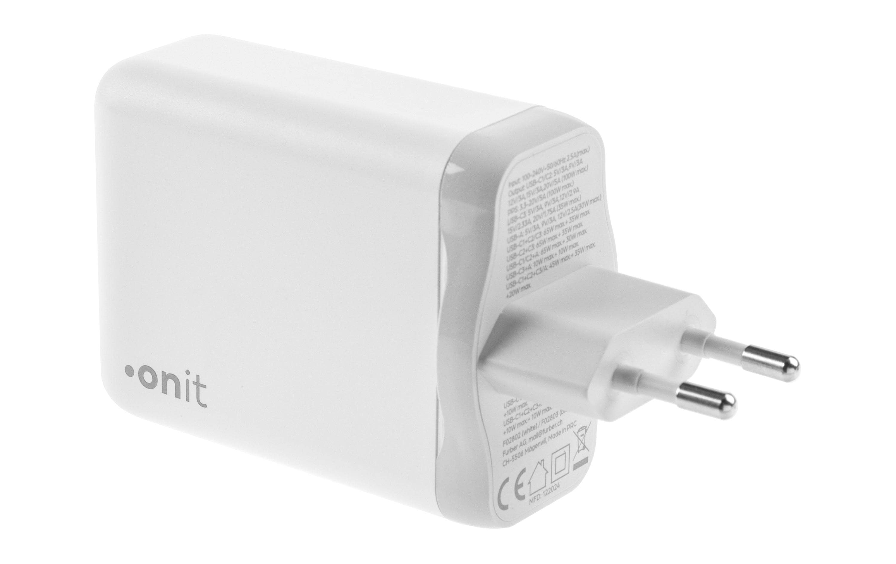 USB-Wandladegerät Quad 3C1A 100 W GaN WeissLadeadapter mit drei USB-C-Ports und einem USB-A-Port