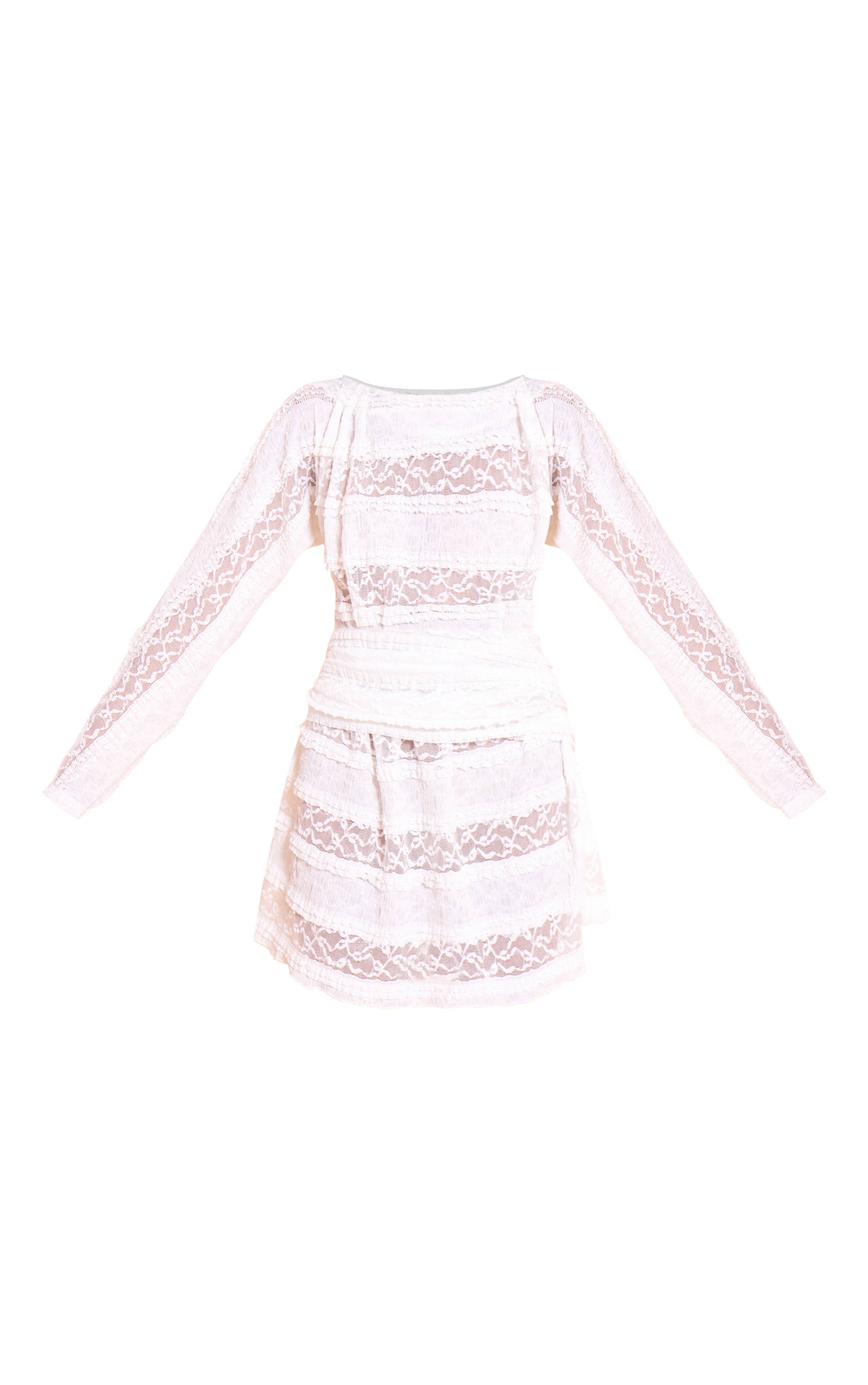 Blanc Robe Droite Courte En Dentelle À Encolure Bateau