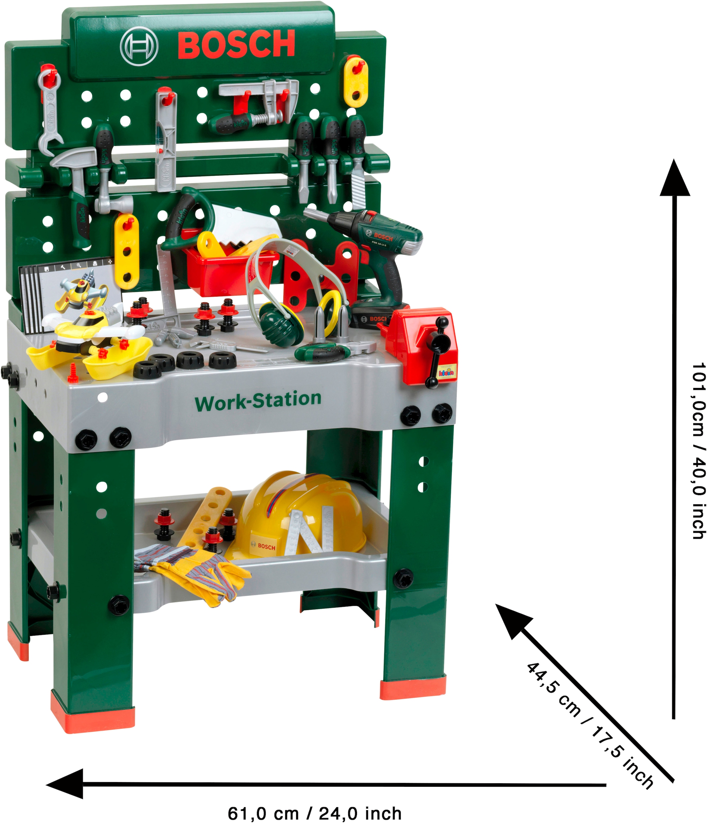 Klein Spielwerkbank »BOSCH-Workstation Mega, mit Handwerker Set« mit BOSCH Akkuschrauber; Made in Germany