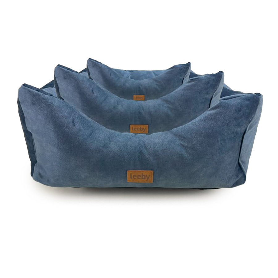Cama para cães Leeby, azul marinho, com capa impermeável e removível.