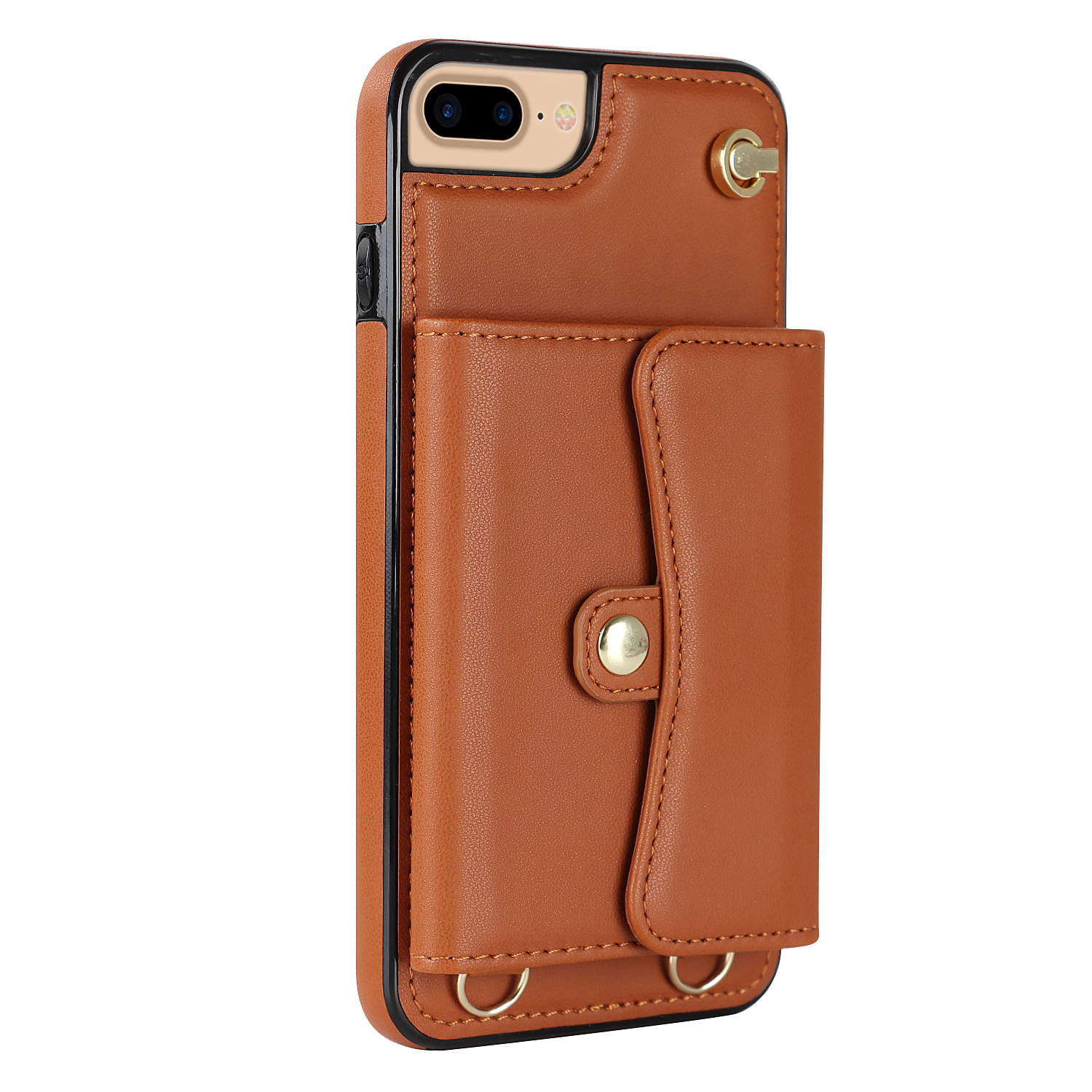 iPhone SE (2022/2020) / 8 / 7 / 6S Necklace Leder Schutz Hülle mit Kartenfach   Handykette (140cm) - Braun