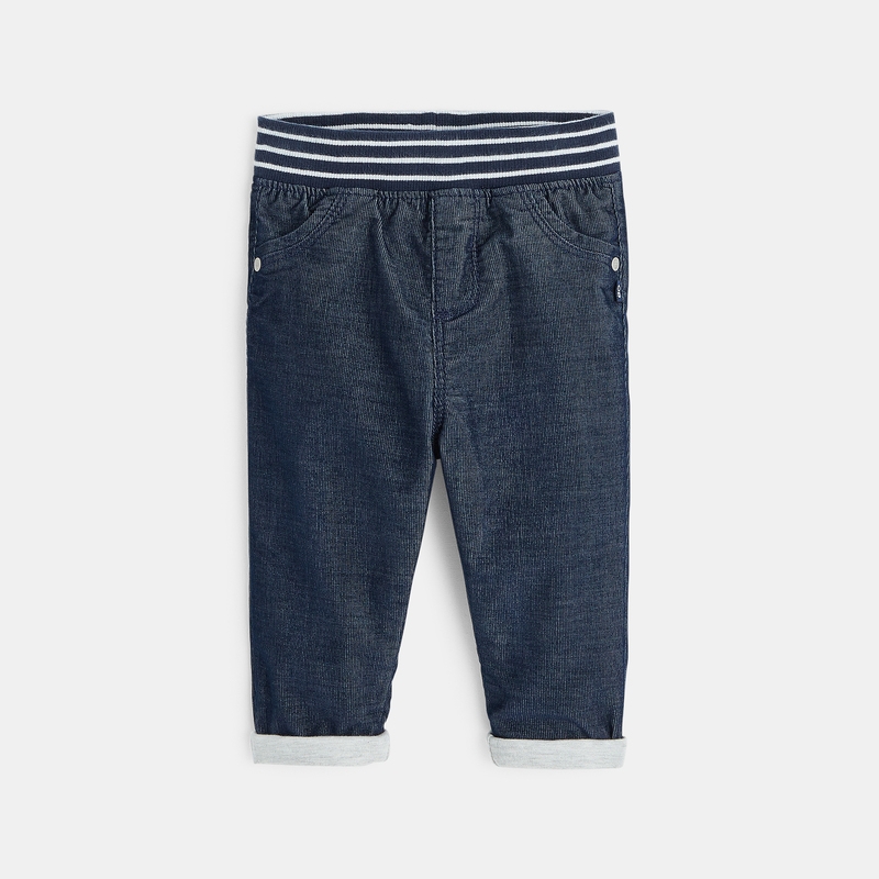 Pantalon velours milleraie taille élastiquée bleu bébé garçon