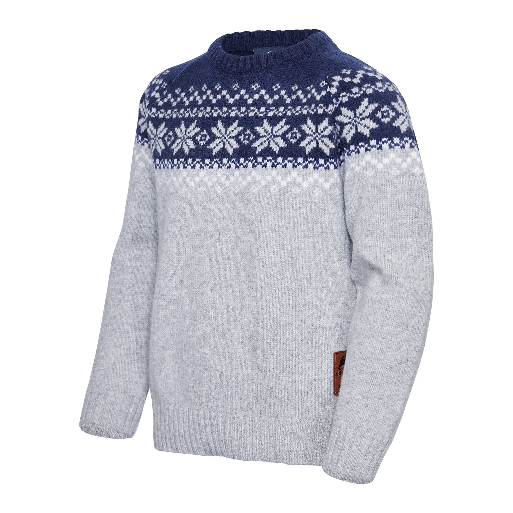 Gridarmor Kids' Snøkrystall Round Neck Ullgenser Light Grey/Dark Navy/White