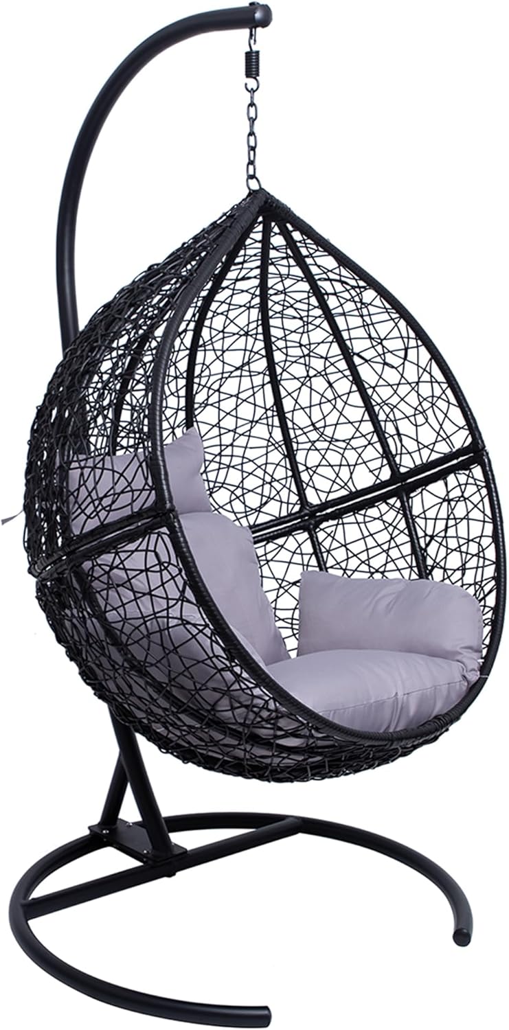 Allpax Einzel-Hängesessel Größe L - geeignet für In- und Outdoor - bis 150 kg - Korb aus Polyrattan mit Gestell und Sitzkissen - Hängekorb, Hängestuhl, Schwebesessel, Hängeschaukel