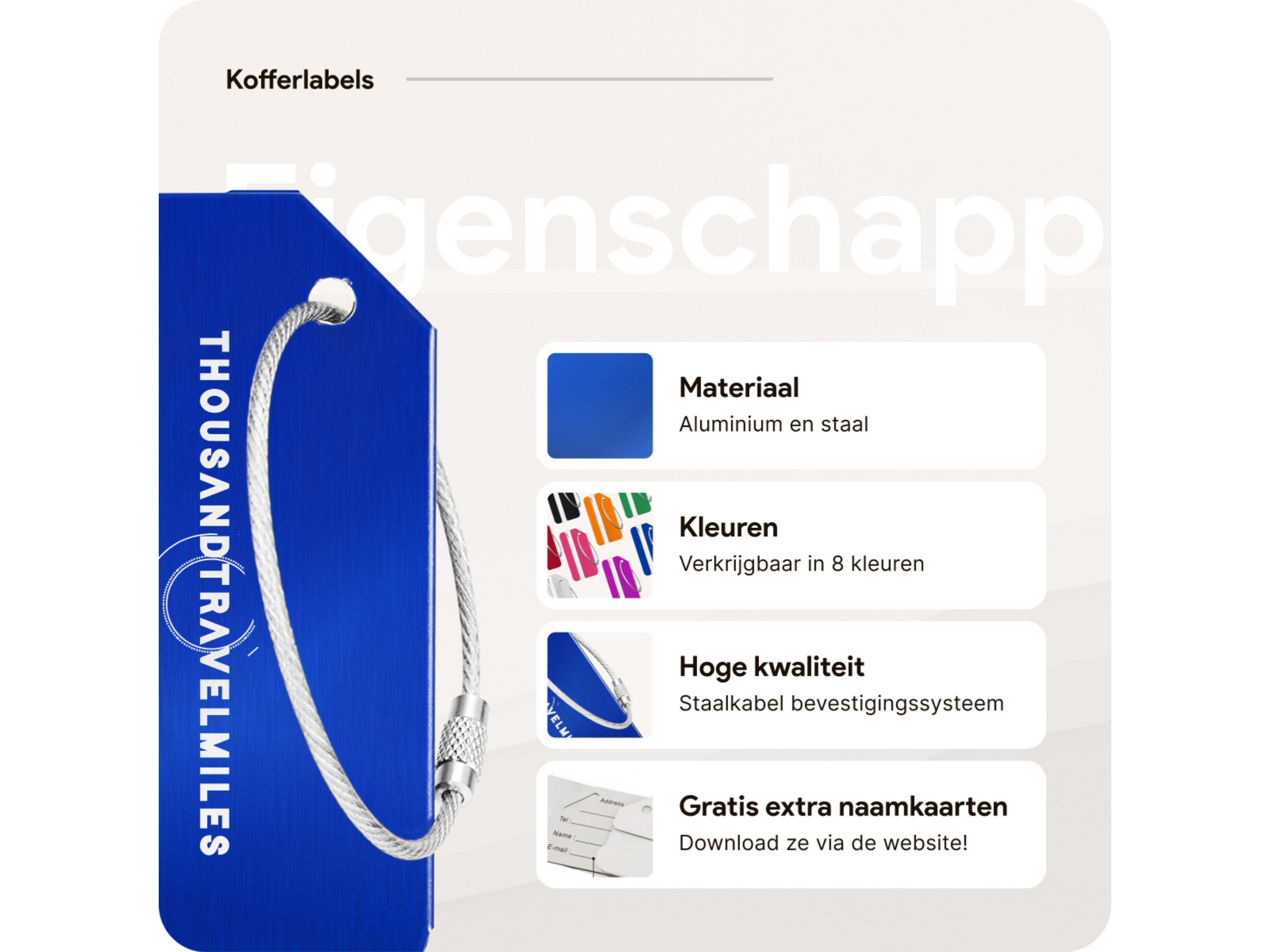 Thousandtravelmiles 2 kofferriemen met 2 bagagelabels - Blue