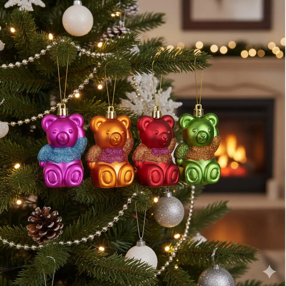 Inge Christmas Kerstballen - beertjes - 4x - gekleurd - 8 cm