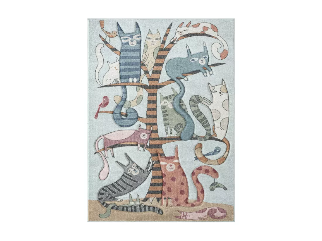Tapis enfant 80x150 tissé gris et bleu motif animaux KIDCHIC