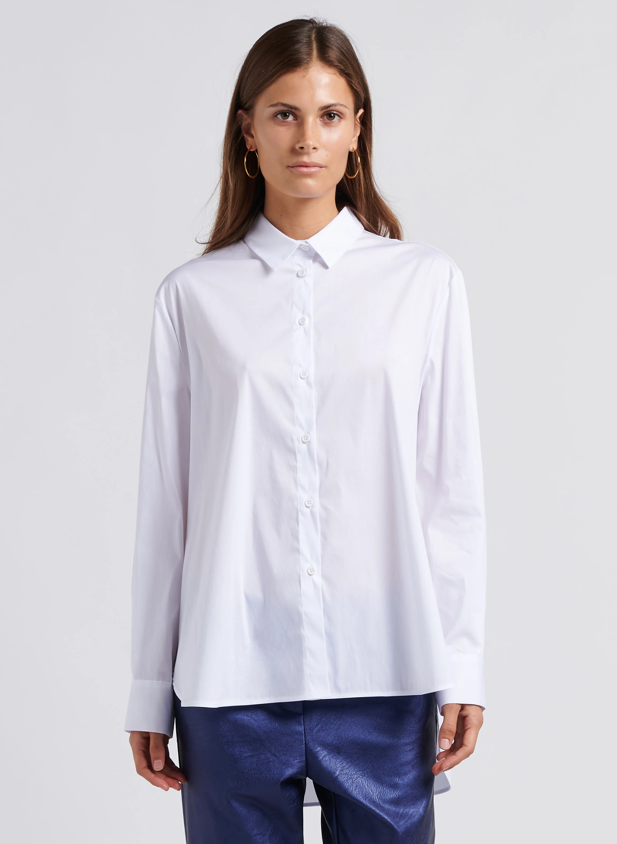 Chemise asymétrique col classique en coton mélangé | Blanc