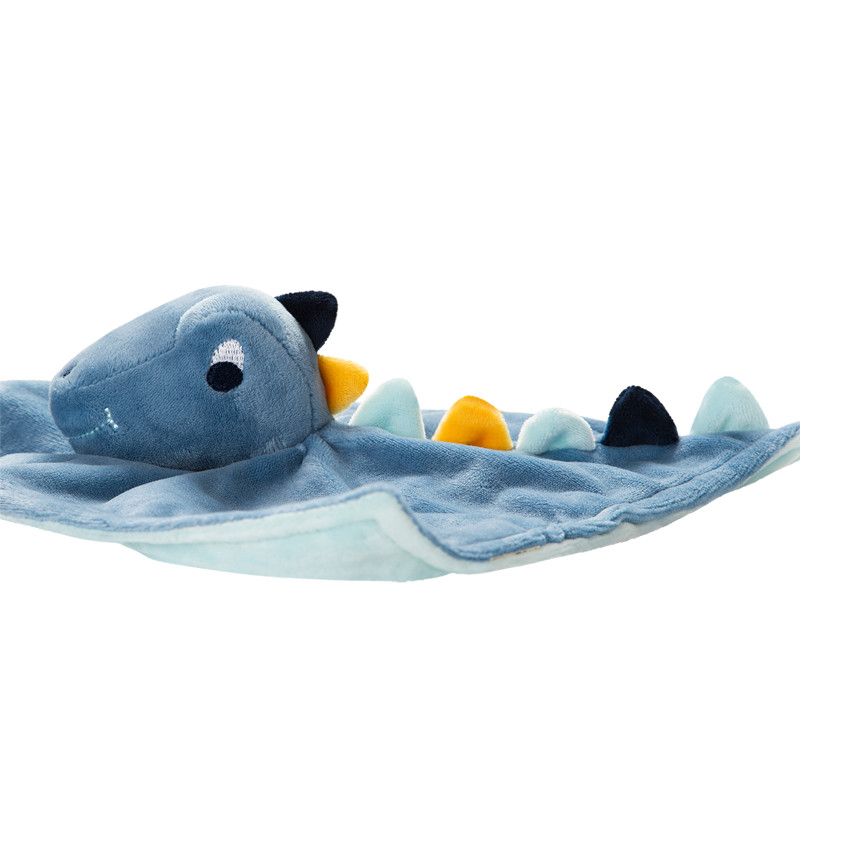 Doudou plat dinosaure - Bleu moyen