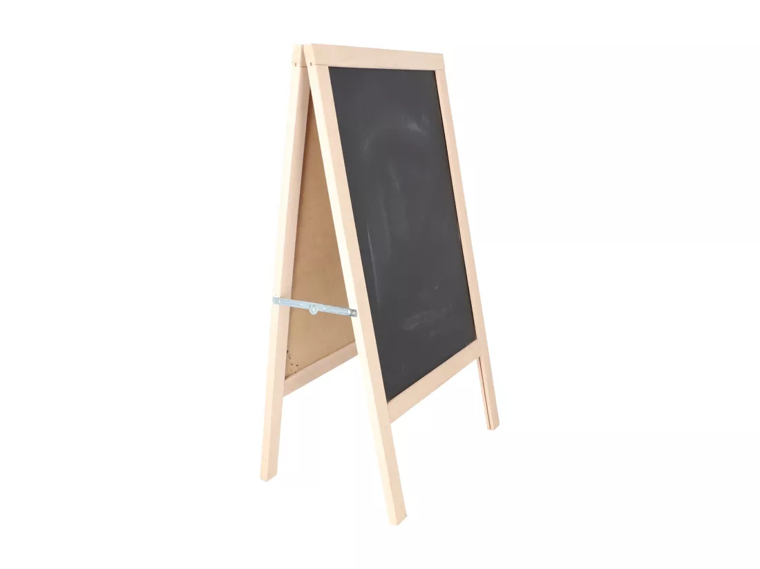 Chevalet haut tableau noir 55x34x100cm, finition non vernie.