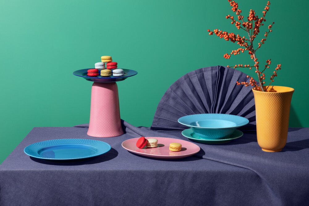 Lyngby Porcelæn  Rhombe Color middagstallerken, blå - Ø27 cm