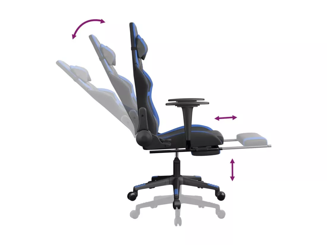 Chaise de jeu avec repose-pied Noir et bleu Similicuir