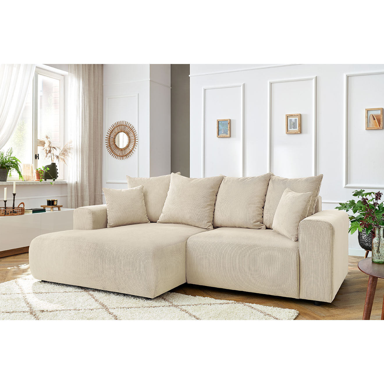 Bobochic Canapé d'angle fixe gauche Enjoy beige - 237x147x95 cm